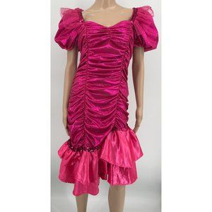 Spirit Halloween Costume Pink Puff Sleeve Ruffle Hem Ruched Barbiecore Dress L